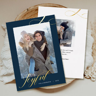 Kerstlegant script Joyful Photo Gold Folie Feestdagenkaart