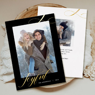 Kerstlegant script Joyful Photo Gold Folie Feestdagenkaart