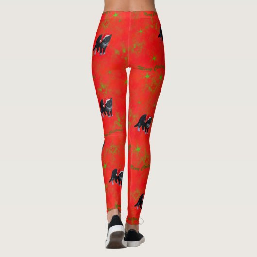 KerstLeggings Zwart-wit Kat op rood Leggings (Achterkant)