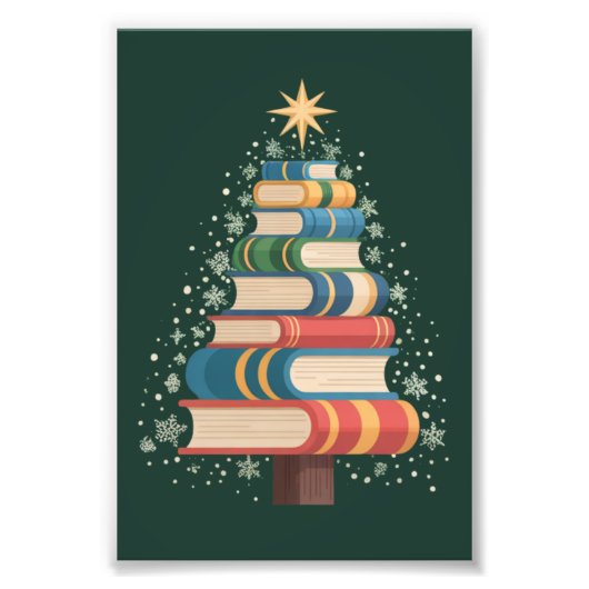 Kerstleraar Boeken Boom Kerstmis Leesvakantie Foto Afdruk (Voorkant)