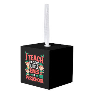Kerstleraar Ik Leer Cute Elfen Preschool Kubus Ornament