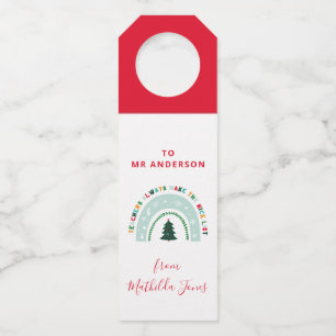 Kerstleraar regenboog leuk cadeau flessenhanger