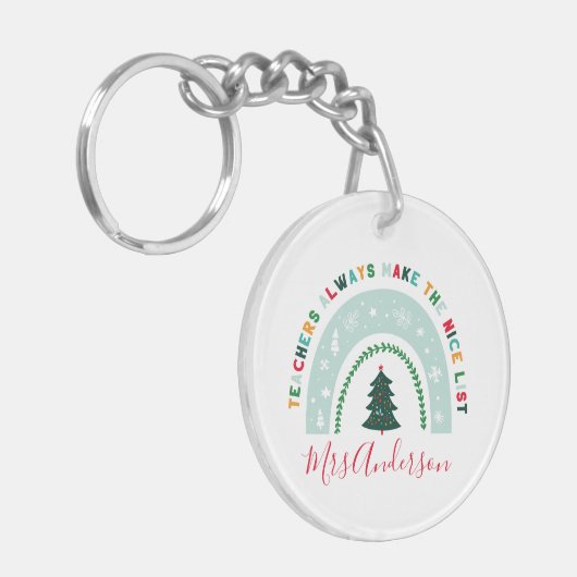 Kerstleraar regenboog leuk cadeau sleutelhanger (Voorkant Links)