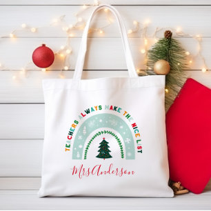 Kerstleraar regenboog leuk cadeau tote bag