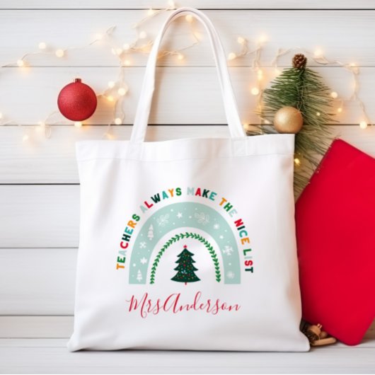 Kerstleraar regenboog leuk cadeau tote bag