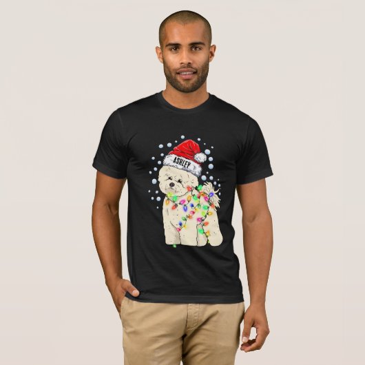 Kerstlicht Bichon Frisé Dog Pupp T-shirt (Voorkant volledig)
