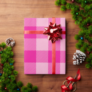 Kerstlicht en hete roze Buffalo geruite Cadeaupapier