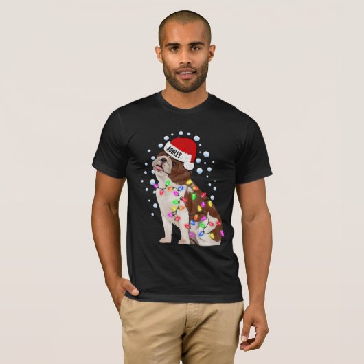 Kerstlicht Engelse Bulldog Dog Puppy T-shirt (Voorkant volledig)