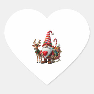 Kerstlicht Gnome Kerstman Sleigh Rijden Hoog Hart Sticker