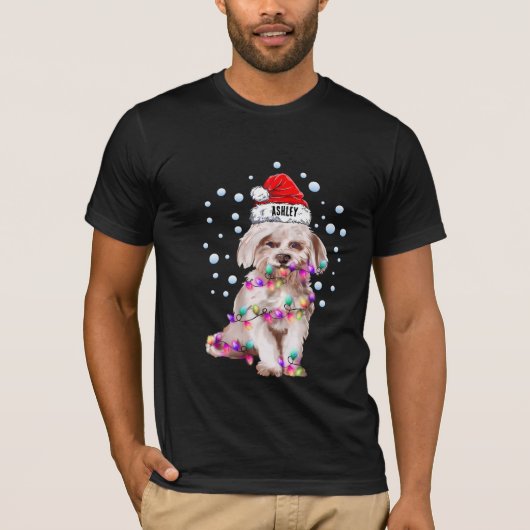 Kerstlicht Maltese hond T-shirt (Voorkant)