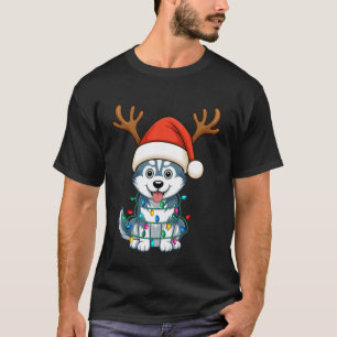 Kerstlicht Rendier Kerstman Hoed Husky Kerstmis T-shirt