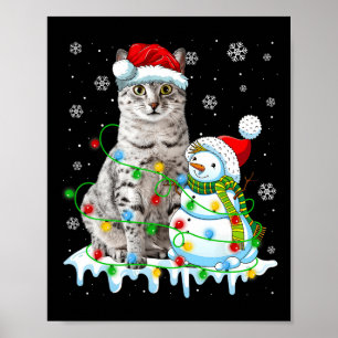 Kerstlicht Sneeuwman Egyptische Mau Kat Dierenlief Poster