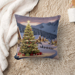 Kerstlichten landschap met sneeuw kussen