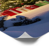 Kerstlichten landschap met sneeuw poster (Hoek)