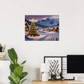 Kerstlichten landschap met sneeuw poster (Thuiskantoor)