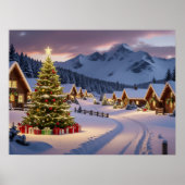 Kerstlichten landschap met sneeuw poster (Voorkant)