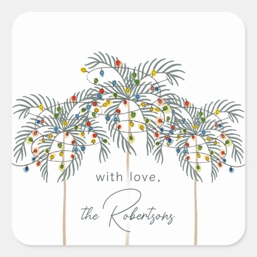 kerstlichten op palmbomen Aangepaste vierkant boog Vierkante Sticker (Voorkant)
