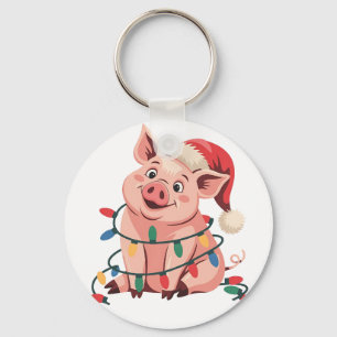 Kerstlichten Varken met Kerstmuts - Varkensliefheb Sleutelhanger