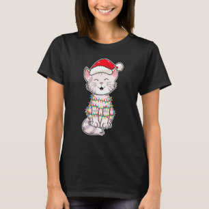Kerstlichtjes Kat Draagt Kerstmuts Schattige Kat T-shirt