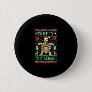 Kerstlichtjes Merry Turtlemas Cute Turtle Kerstman Ronde Button 5,7 Cm