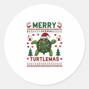 Kerstlichtjes Merry Turtlemas Cute Turtle Kerstman Ronde Sticker