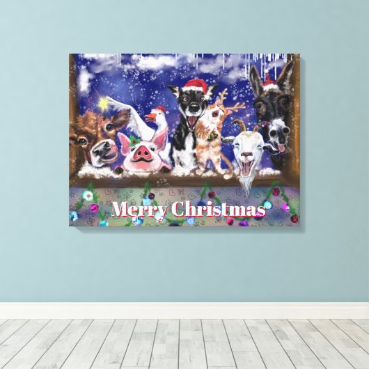 Kerstlied - Dierenfeest - Vrolijk Kerstfeest - Canvas Afdruk (Insitu (Houten vloer))