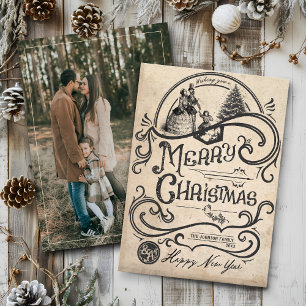 Kerstlied foto in vintage Victoriaanse stijl Feestdagenkaart