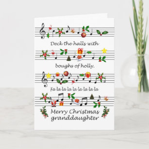 Kerstliederen blad muziek dek de hallen voor klein feestdagen kaart
