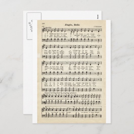 Kerstliederen: Jingle Bells Feestdagenkaart (Voorkant / Achterkant)