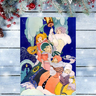 Kerstliederen zingende kinderen onder de sterren feestdagenkaart