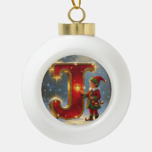 Kerstliedje met letter J Persoonlijke Initiaal Keramische Bal Ornament