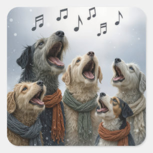 Kerstliedjes zingende honden in sneeuwvlokken vierkante sticker