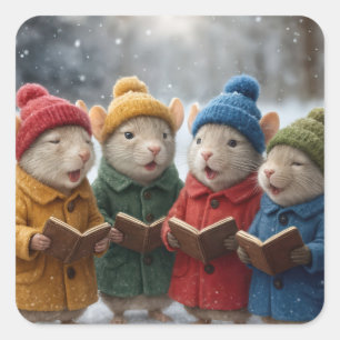 Kerstliedjes zingende muizen in de sneeuw vierkante sticker