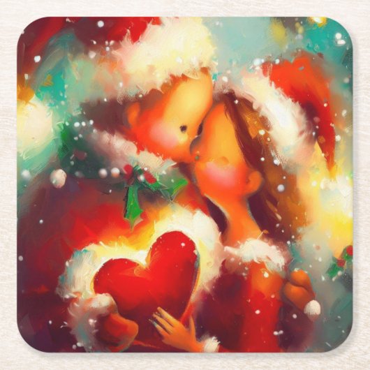 Kerstliefde 3 vierkante kartonnen onderzetter (Voorkant)