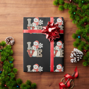 Kerstliefde Cute Sneeuwman Buffalo Plaid Winter Cadeaupapier