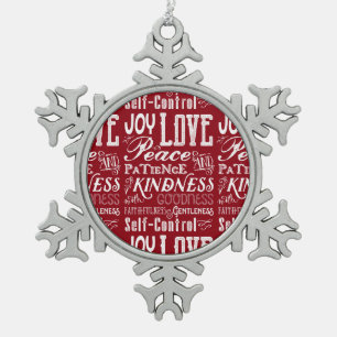 Kerstliefde Joy Fruit of the Spirit Typografie Tin Sneeuwvlok Ornament