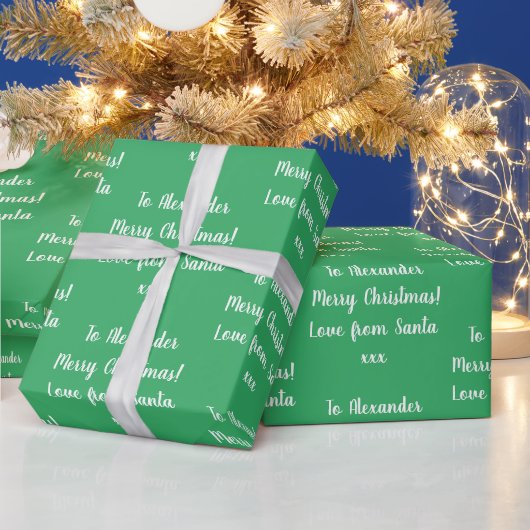 Kerstliefde van Santa gepersonaliseerd groen Cadeaupapier (Feestdagen)