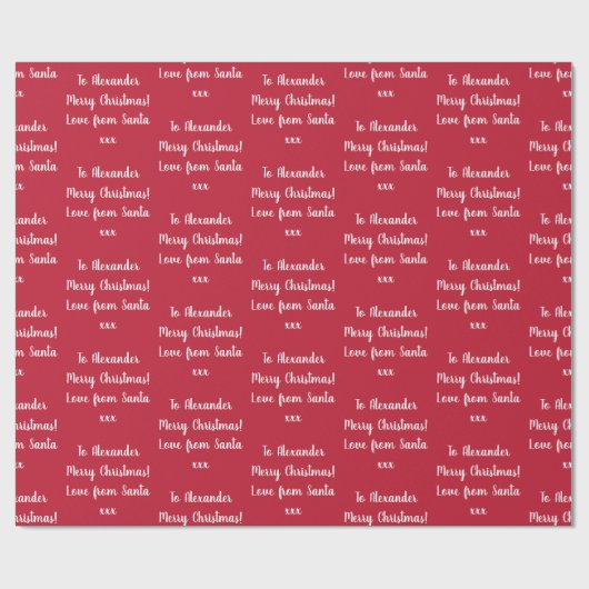 Kerstliefde van Santa gepersonaliseerd rood Cadeaupapier (Vlak)