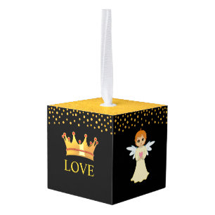 Kerstliefdeskroon & op zwart & goud kubus ornament