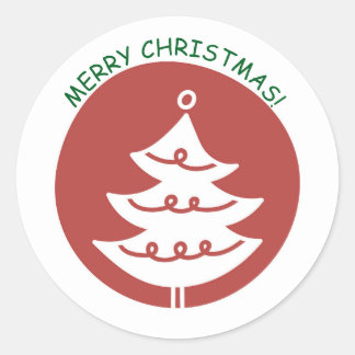 KERSTLIJSTJE RODE KERSTBOOM RONDE STICKER