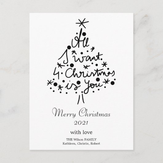 Kerstline art minimalistisch zwart-witcitaat feestdagenkaart (Voorkant)