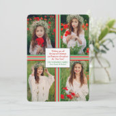 Kerstlint 4-fotofeestdag feestdagenkaart (Staand voorkant)