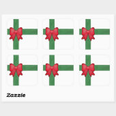 Kerstlint en strik vierkante sticker (Vel)