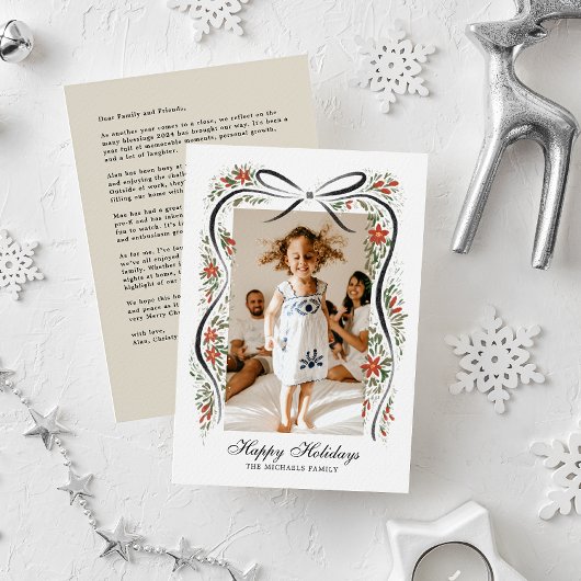 Kerstlint met Poinsettia's Feestdagenkaart