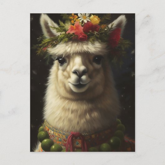 Kerstllama Briefkaart (Voorkant)