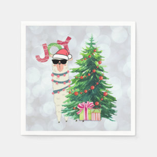 Kerstllama Joy Typografie Silver Bokeh Servet