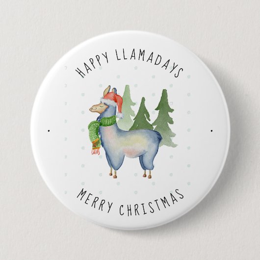 Kerstllama Ronde Button 7,6 Cm (Voorkant)