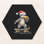 KERSTLUIAARD Grappige Kerst Skateboard Luiaard Kartonnen Onderzetters (Voorkant)