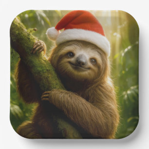 Kerstluiaard met een kerstmannenhoed papieren bordje