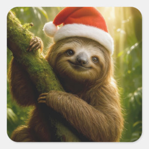 Kerstluiaard met een kerstmannenhoed vierkante sticker